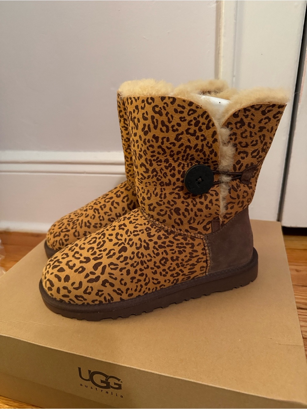 UGG Leopard Print Button Boots - Brown/Cream